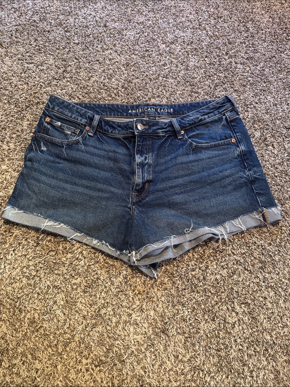 American Eagle Outfitters Dark Blue Frayed Denim Shorts